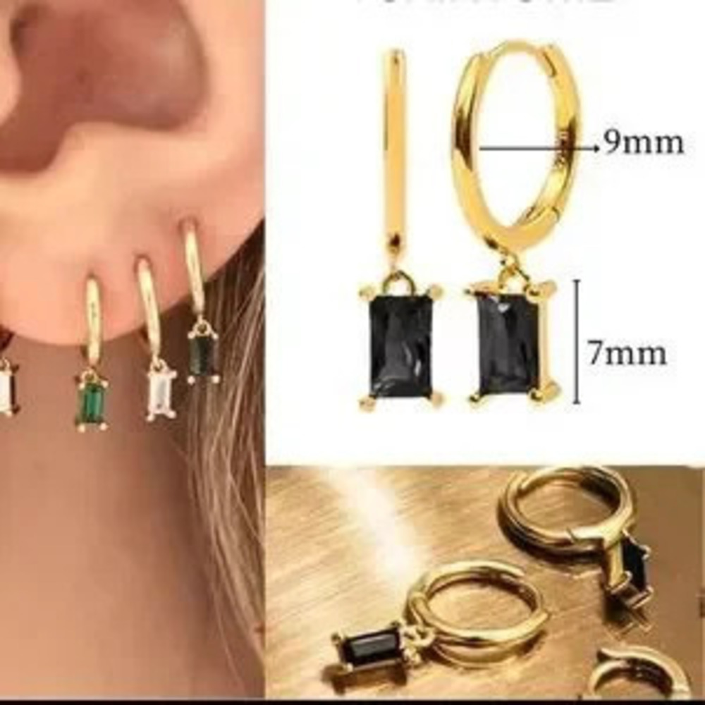 Black Baguette Rectangular Earrings